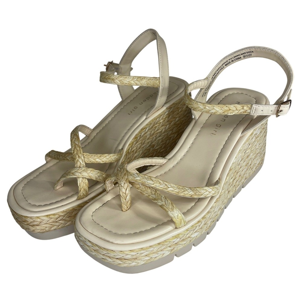 Madden Girl Womens Raffia Wedge Sandals Platform Braided Strappy Tan SF3127 8.5W